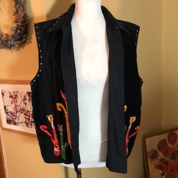 Vintage DRESS BARN Size 1X Embroidered Cat Kitty Kitten Patch Velvet Cotton NWOT - Picture 4 of 16